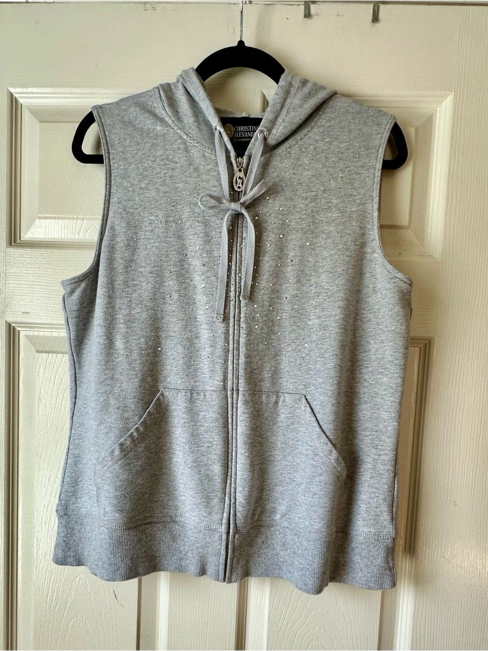 Christian Lacroix Light Gray Sleeveless Zip Hoodie with Stud Accents
